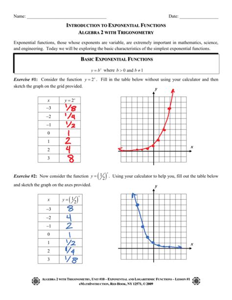 graphing exponential functions worksheet answers